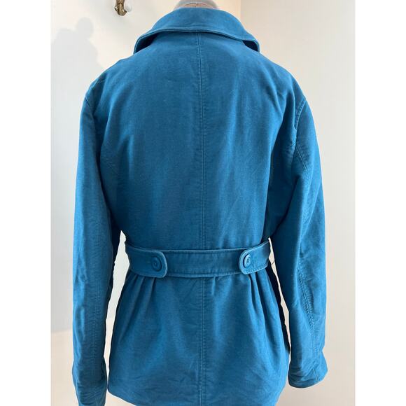 women's LL BEAN blue lined sueded cotton trench. Pockets MED - Picture 4 of 10